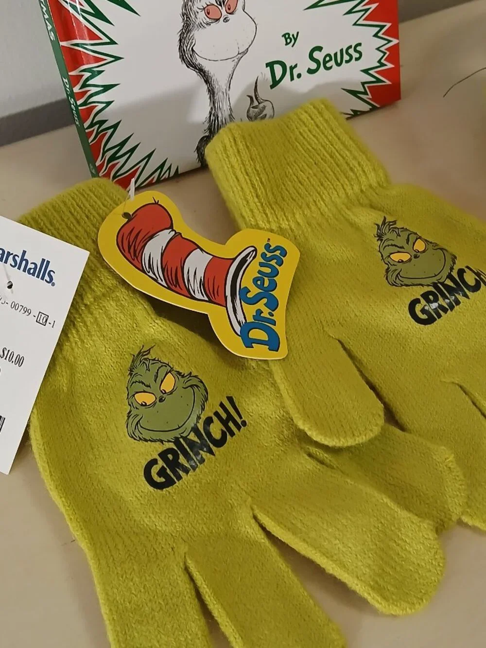 NWT Grinch hardback book, ear muffs & mittens - child size